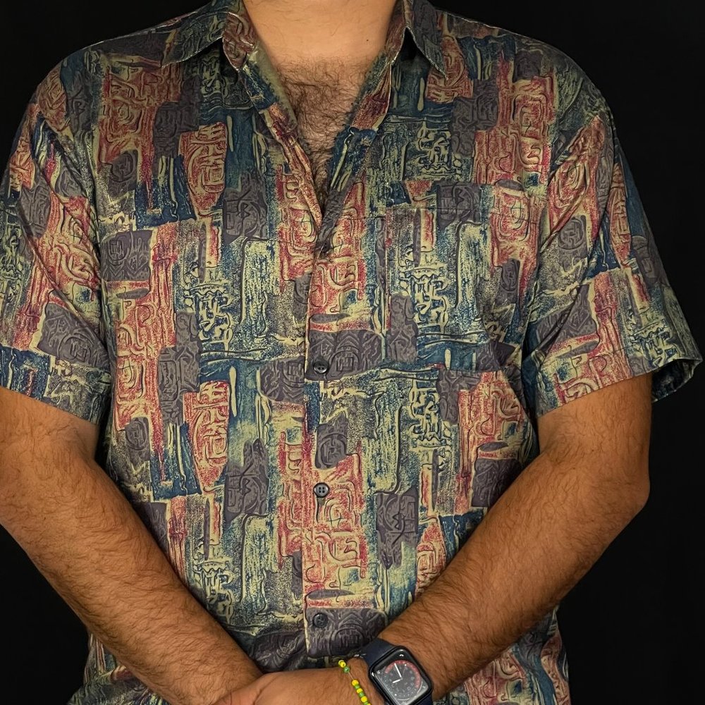 Multicolor Thai Silk Shop by Apple short sleeve button up